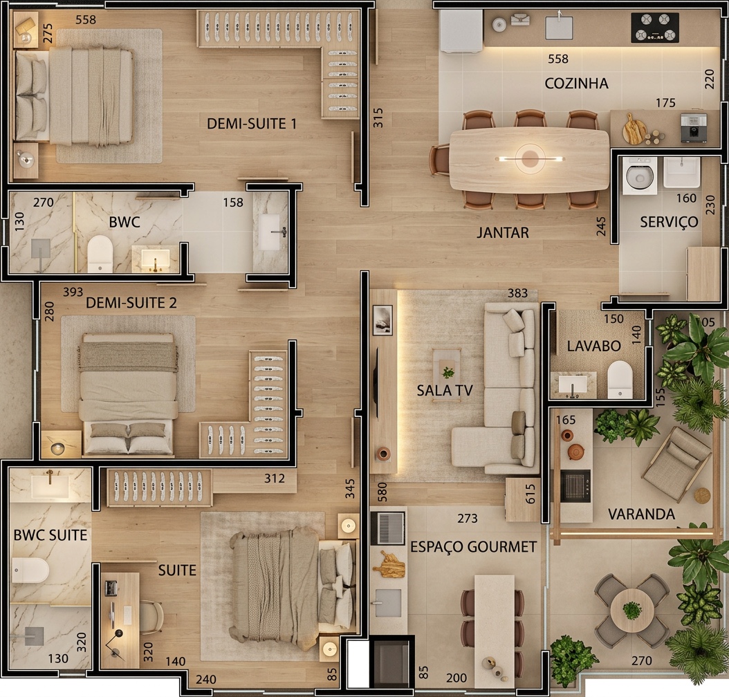 Planta humanizada da cobertura do Residencial Amélia Rodrigues