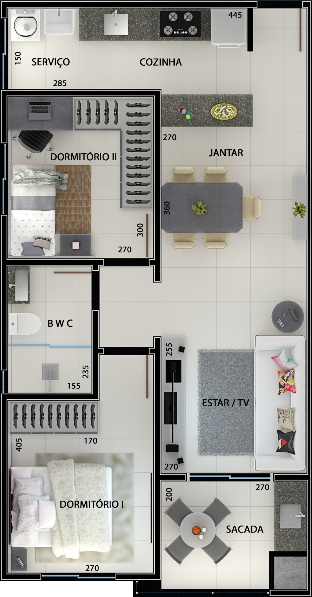 Planta humanizada com dois quartos